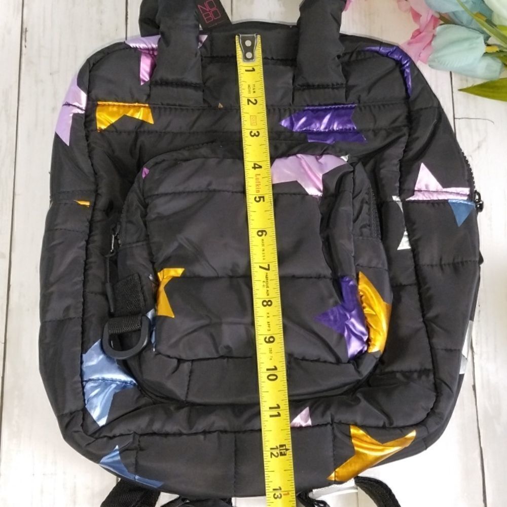 Small Star Print Quilted Backpack Bag Purse - Picture 9 of 10